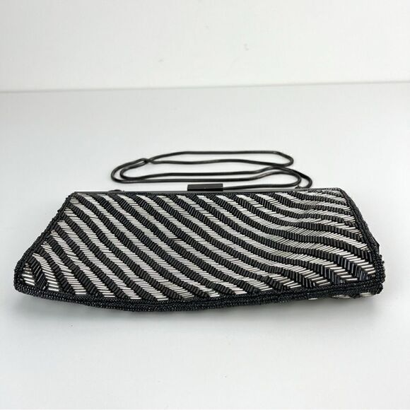 Neiman Marcus Micro Beaded black & silver clutch bag with chain - Picture 10 of 12